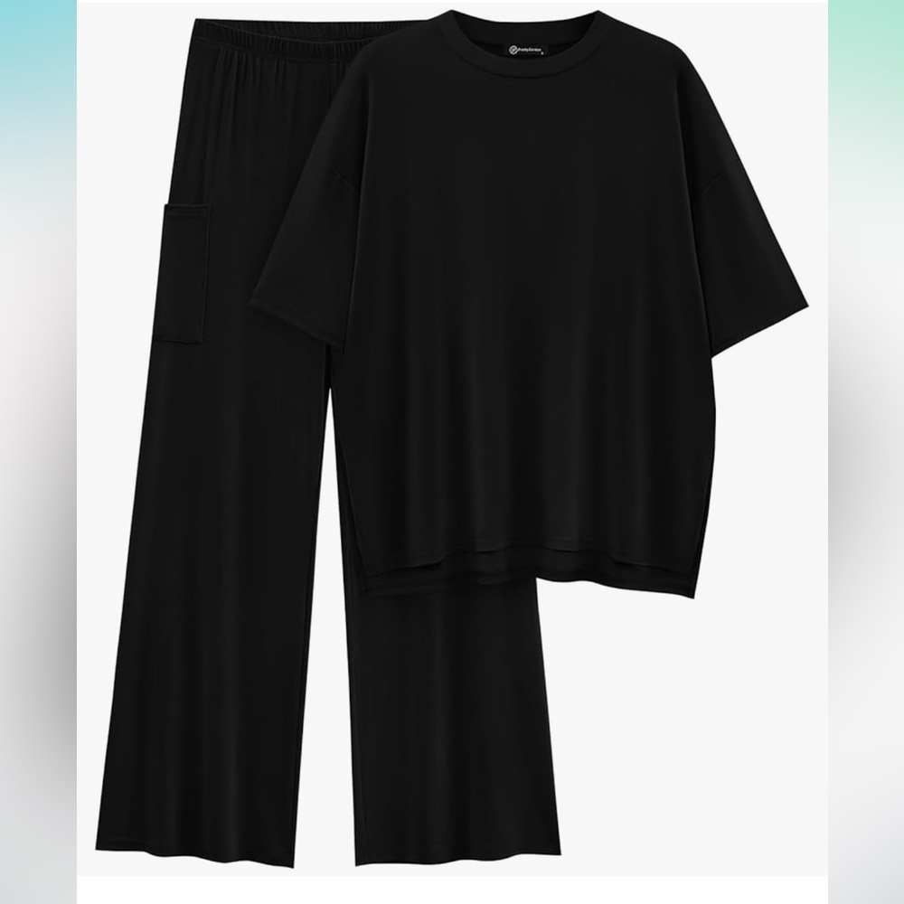 Prettygarden Casual Short Sleeve Pullover Tops and Wide Leg Pants Lounge Set